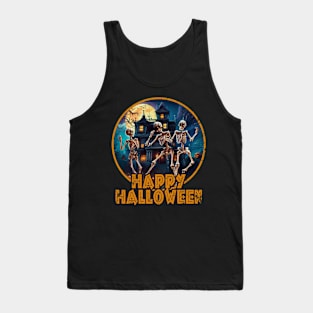 HAPPY HALLOWEEN WITH HAUNTED HOUSE DISTRESSED Tank Top